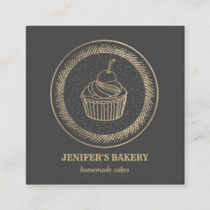 Carte De Visite Carré Vintage or moderne feuille cupcake boulangerie mai