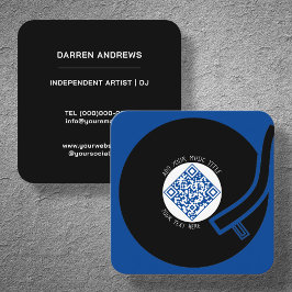 Carte De Visite Carré Vinyle bleu | Code QR de musique