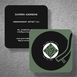Carte De Visite Carré Vinyle vert | Code QR de musique