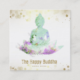 Carte De Visite Carré *~* Violet Aqua Bouddha QR AP33 Lotus Floral