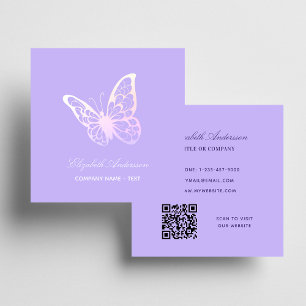 Carte De Visite Carré Violet lavande QR code papillon
