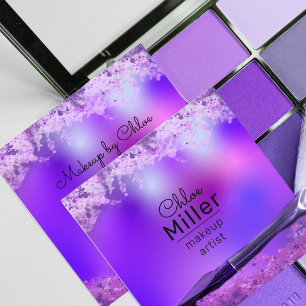 Carte De Visite Carré Violet Purple Glittery Foil Artiste de maquillage 