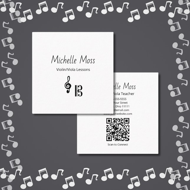 Carte De Visite Carré Violin Viola Music Lessons QR code Musical (Créateur téléchargé)