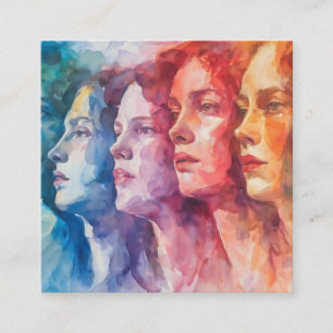 Carte De Visite Carré Visages des femmes - Peinture aquarelle
