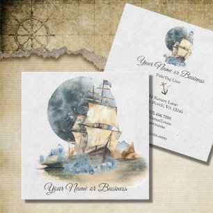 Carte De Visite Carré Voilier nautique et Pleine lune