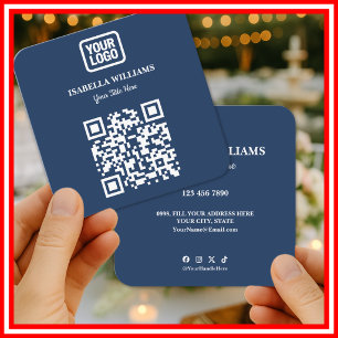 Carte De Visite Carré Votre Logo Ici Simple Moderne Bleu Marine Site Web