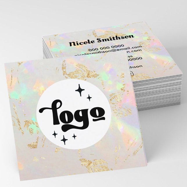 Carte De Visite Carré votre logo opal blanc (Créateur téléchargé)