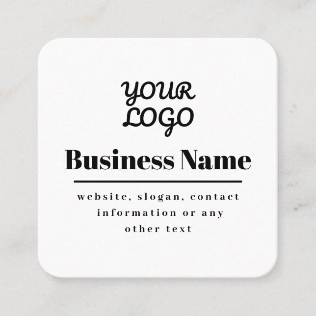 Carte De Visite Carré Votre logo Retro-Moderne Blanc & Noir (Devant)