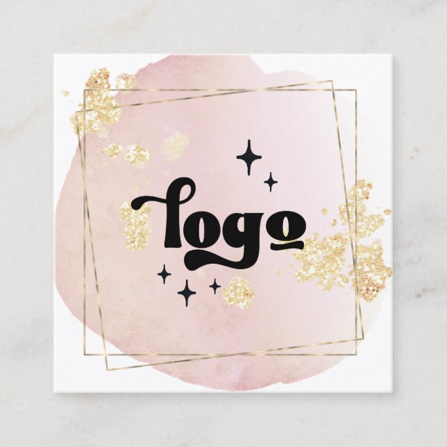 Carte De Visite Carré votre logo sur l'aquarelle rose (Devant)