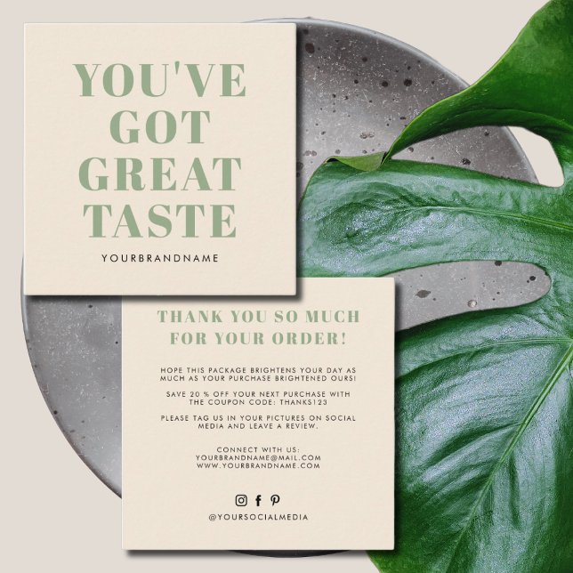 Carte De Visite Carré Vous avez un grand goût merci (Créateur téléchargé)