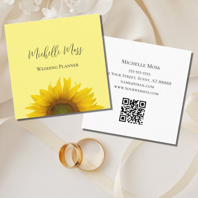 Carte De Visite Carré Wedding planner de code QR du tournesol jaune (Créateur téléchargé)