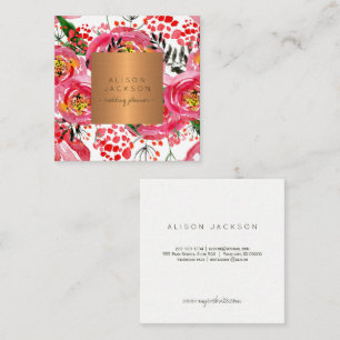 Carte De Visite Carré Wedding planner d'or en cuivre de pivoines