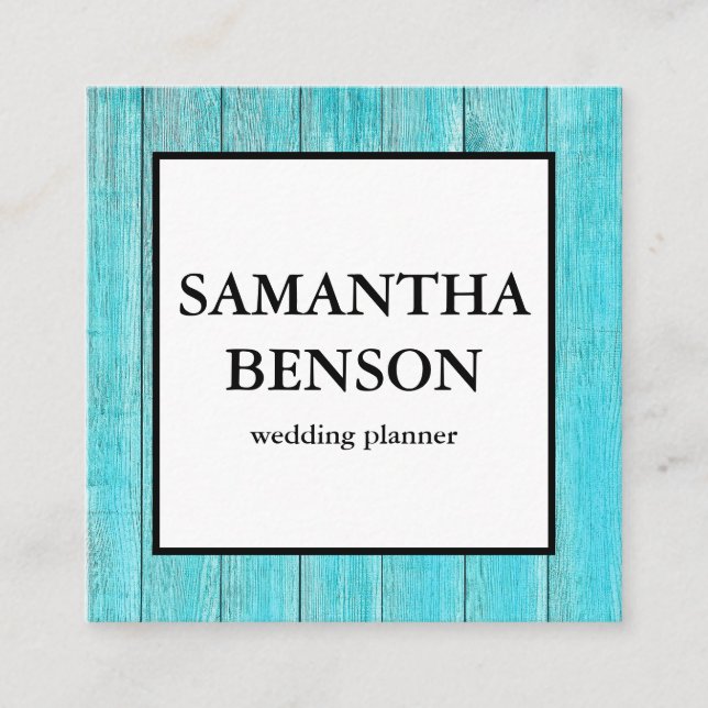 Carte De Visite Carré Wedding planner en bois turquoise (Devant)