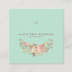 Carte De Visite Carré Wedding planner floral Monogramme de menthe