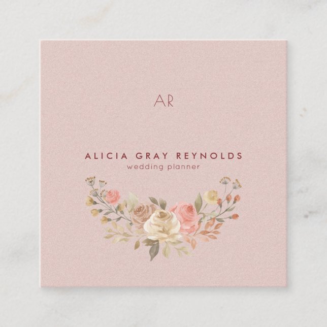 Carte De Visite Carré Wedding planner floral monogramme transparent (Devant)