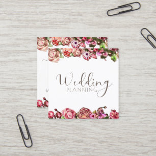 Carte De Visite Carré Wedding planner professionnel Elegant Blush & Pink