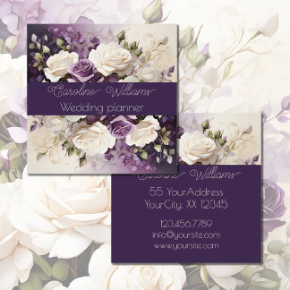 Carte De Visite Carré Wedding planner Rose romantique blanc violet