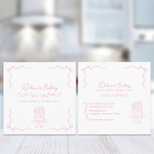 Carte De Visite Carré Whimsical Main tiré Mariage Boulangerie de gâteau 
