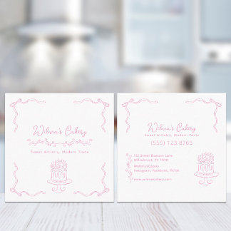 Carte De Visite Carré Whimsical Main tiré Mariage Boulangerie de gâteau