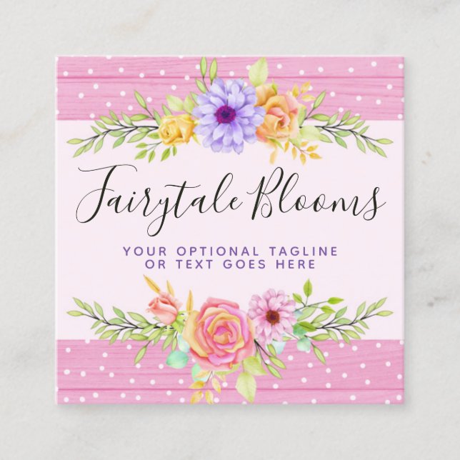 Carte De Visite Carré Whimssal Floral Roses & Rustic Wood Social Media (Devant)