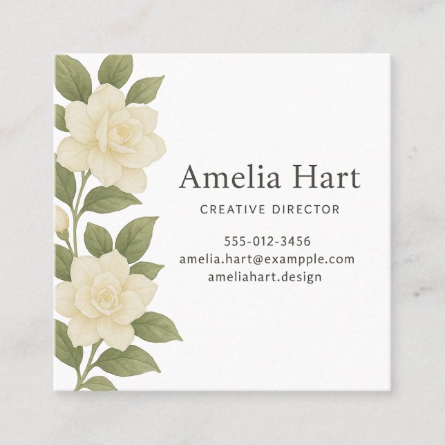 Carte De Visite Carré White Floral Business Card (Devant)