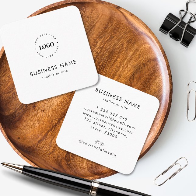 Carte De Visite Carré White Minimalist Custom Logo Entreprise Profession (Créateur téléchargé)