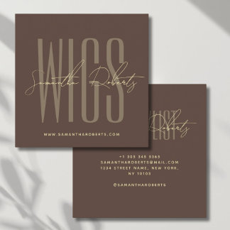 Carte De Visite Carré Wig stylist modern typography script brown