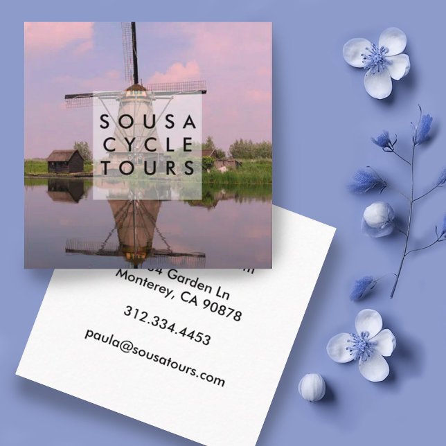 Carte De Visite Carré Windmill Dutch Kinderdijk Photo Voyage (Custom photography business card, square format. Photo of Dutch windmill at sunset.)