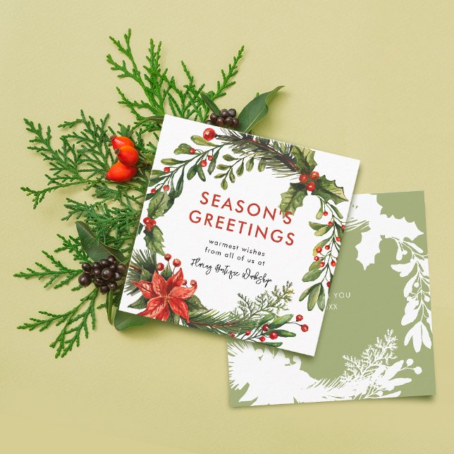 Carte De Visite Carré Wreath Festive de Noël pour petites entreprises (Small Business Christmas Festive Wreath Square Business Card)