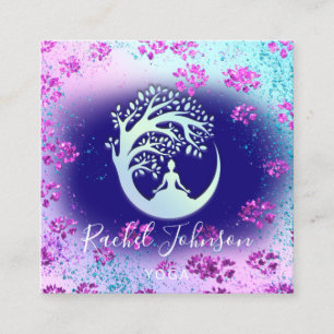 Carte De Visite Carré Yoga Classes École Logo Instructeur QR Guérir Flor