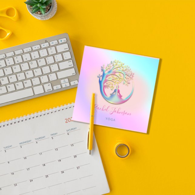 Carte De Visite Carré Yoga Classes École Logo Instructeur QR Heal Ombre (Yoga Classes School Logo Instructor QR Heal Ombre Square Business Card)