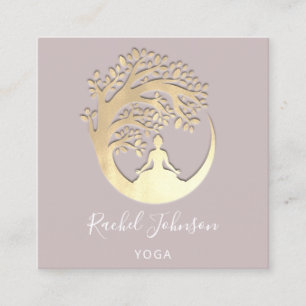 Carte De Visite Carré Yoga Classes École Logo Instructeur QR Rose