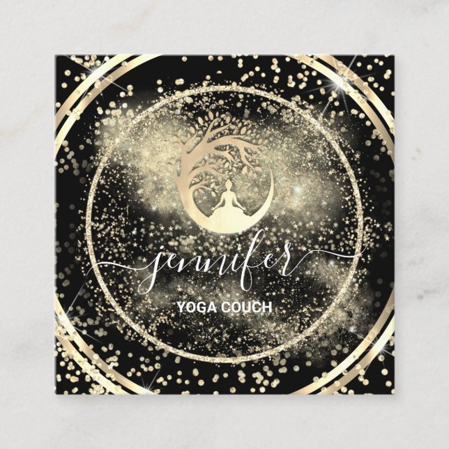 Carte De Visite Carré Yoga Couch Therapy Logo QR Code Gold Noir (Devant)