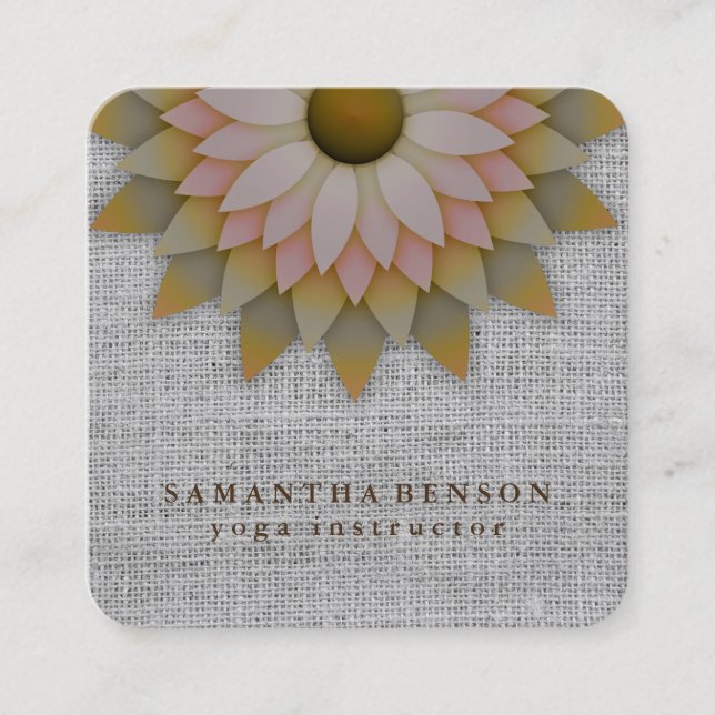 Carte De Visite Carré Yoga élégant de logo de fleur de Lotus (Devant)