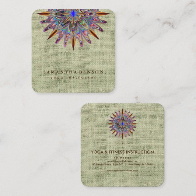 Carte De Visite Carré Yoga élégant de logo de fleur de Lotus (Devant / Derrière)