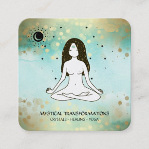 Carte De Visite Carré *~* Yoga Goddess Celestial Moon Magic Turquoise Bo
