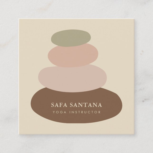 Carte De Visite Carré Yoga Instructeur Massage Zen Stones Rustique (Devant)