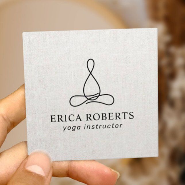 Carte De Visite Carré Yoga Instructeur minimaliste ligne Logo élégant li (Créateur téléchargé)