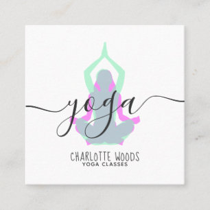 Carte De Visite Carré Yoga instructeur moderne élégante chambre rose tur