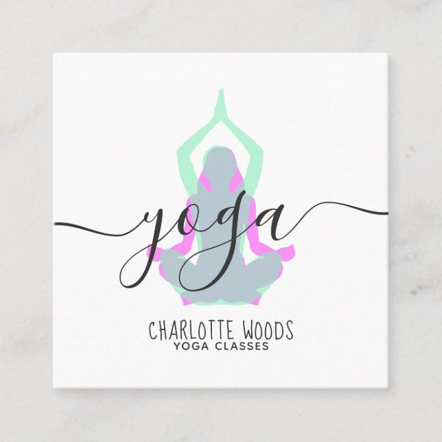 Carte De Visite Carré Yoga instructeur moderne élégante chambre rose tur (Devant)