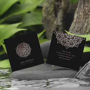 Carte De Visite Carré Yoga Instructeur Rose Parties scintillant or Manda
