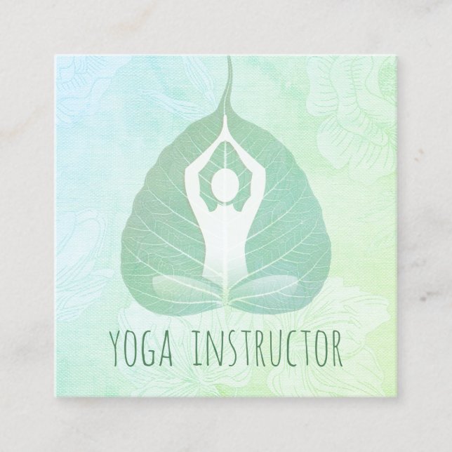 Carte De Visite Carré Yoga Instructeur Studio Méditation Pose Bodhi Leaf (Devant)