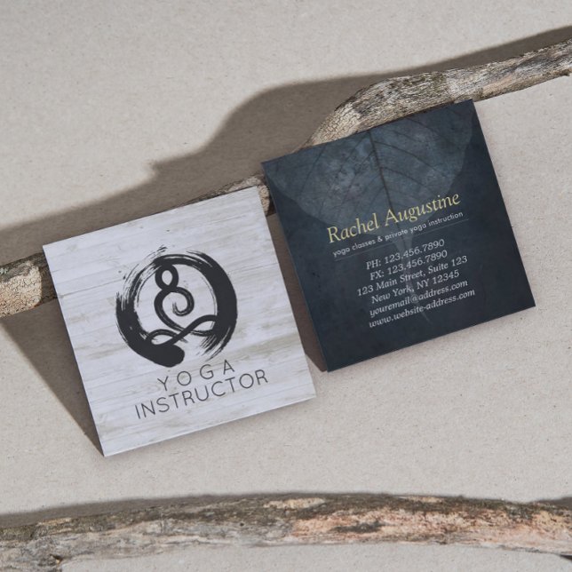 Carte De Visite Carré Yoga Instructeur Studio Méditation Pose Bodhi Leaf (Créateur téléchargé)