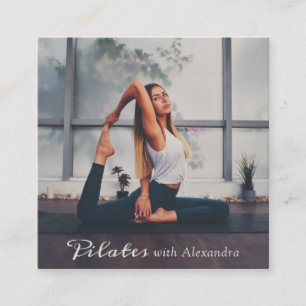 Carte De Visite Carré Yoga pilates instructeur élégant boho script photo
