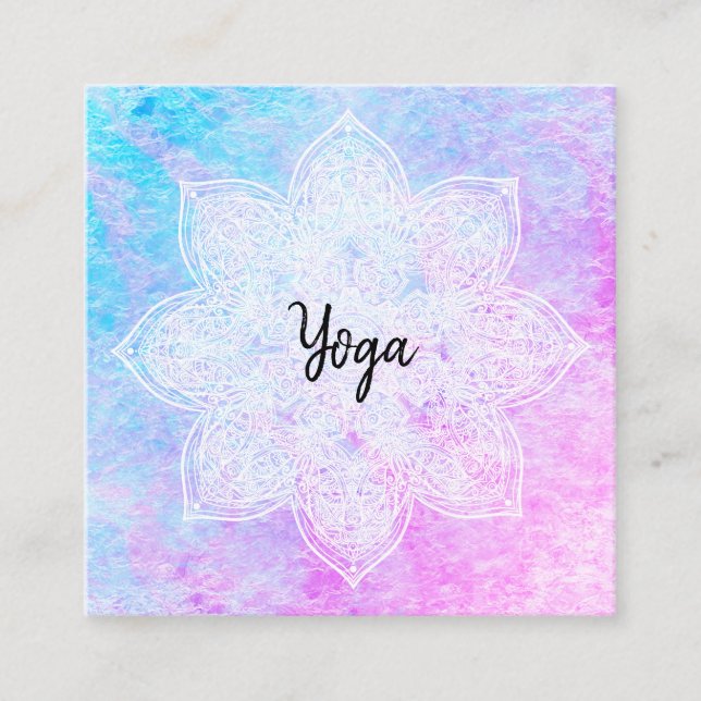 Carte De Visite Carré Yoga pourpre magenta de mandala blanc de dentelle (Devant)