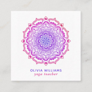 Carte De Visite Carré Yoga rose violet de Mandala Boho blanc frais