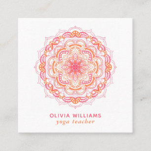 Carte De Visite Carré Yoga spirituel rose Mandala Orange, blanc frais