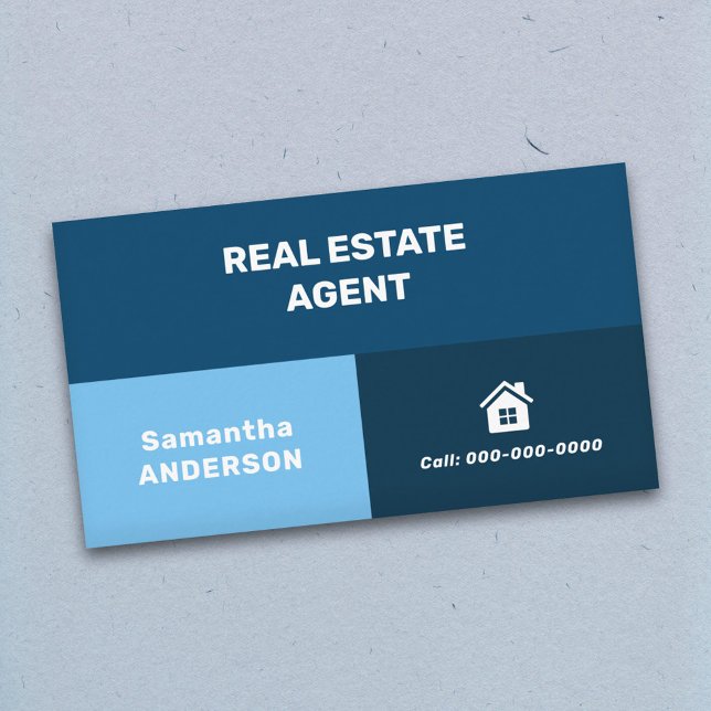 Carte De Visite Carreaux bleus - Agent immobilier (Blue Tiles - Real Estate Agent Business Card)