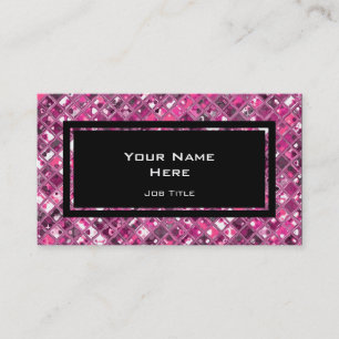 Carte De Visite Carreaux brillants rose chaud 1 rectangle noir