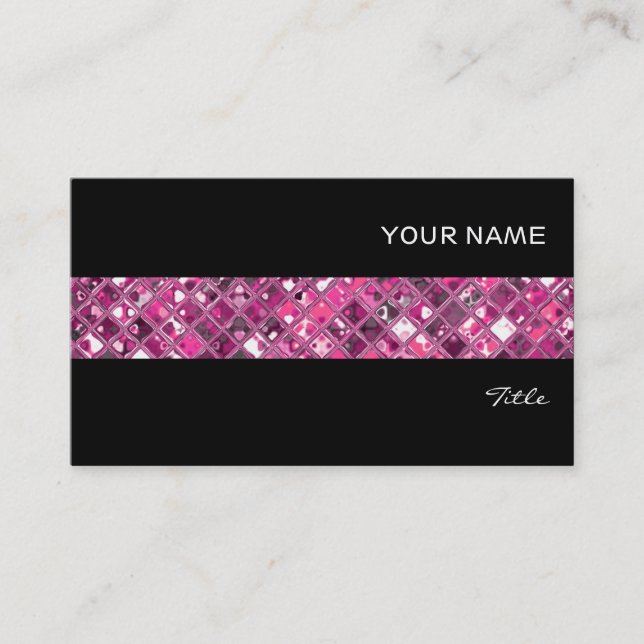 Carte De Visite Carreaux Glitz Hot rose 1 carrelage rayé noir (Devant)